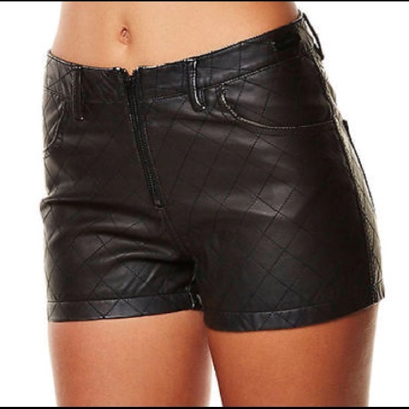 High rise faux leather black zip up shorts - Picture 6 of 7